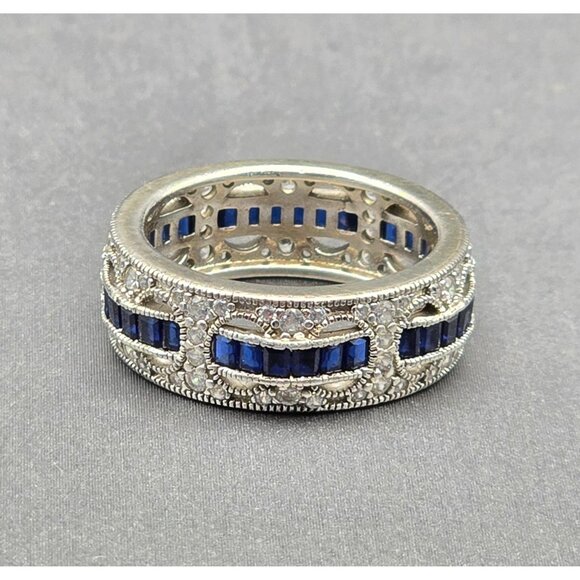 Joancee Sterling Silver Blue & Clear Sapphire Woven Eternity Band Ring Size 5.75 - Picture 3 of 9